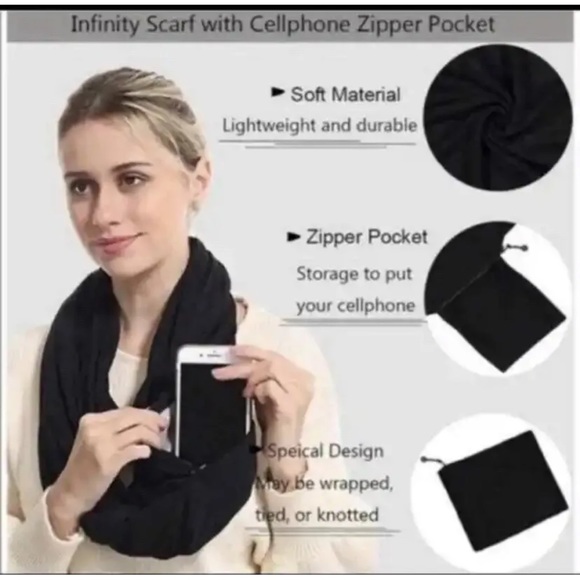 Beyond Yoga Zip Pocket Stretchy Infinity Scarf Charcoal One Size - Picture 2 of 7